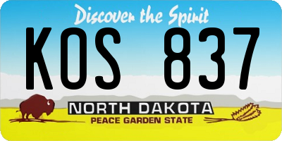 ND license plate KOS837