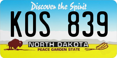 ND license plate KOS839