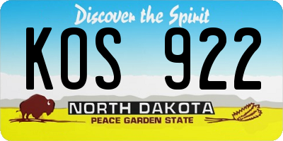 ND license plate KOS922