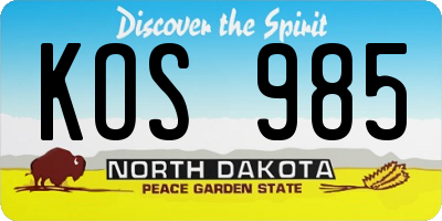 ND license plate KOS985