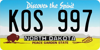 ND license plate KOS997