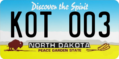 ND license plate KOT003