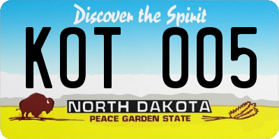 ND license plate KOT005