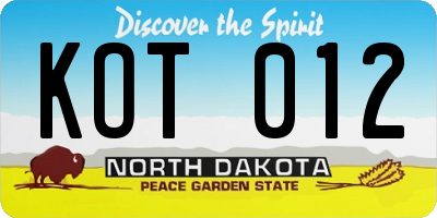 ND license plate KOT012