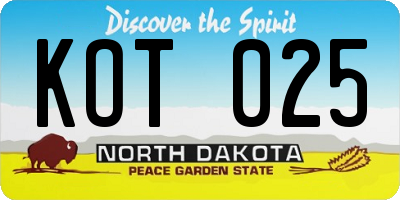 ND license plate KOT025