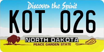 ND license plate KOT026