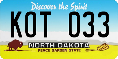 ND license plate KOT033
