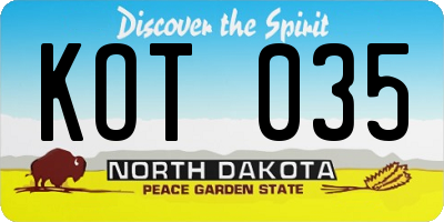 ND license plate KOT035
