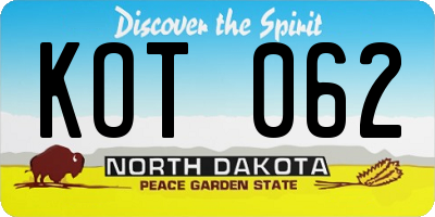 ND license plate KOT062