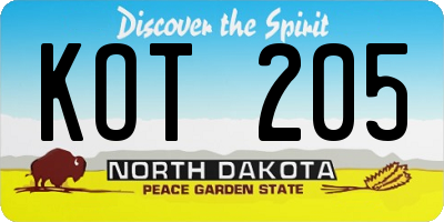 ND license plate KOT205