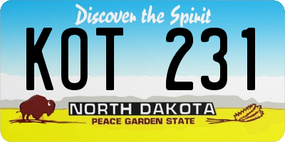 ND license plate KOT231