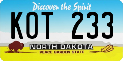 ND license plate KOT233