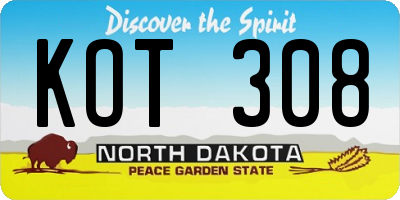 ND license plate KOT308