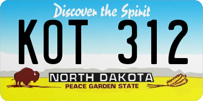 ND license plate KOT312