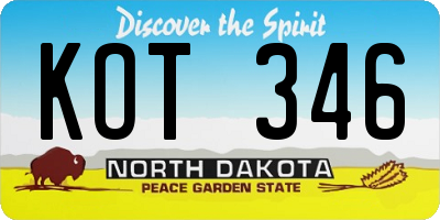 ND license plate KOT346
