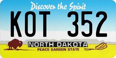 ND license plate KOT352