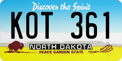 ND license plate KOT361