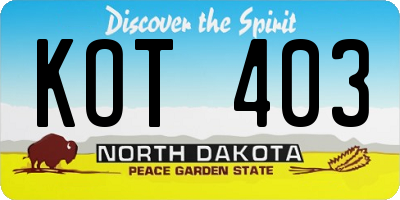 ND license plate KOT403