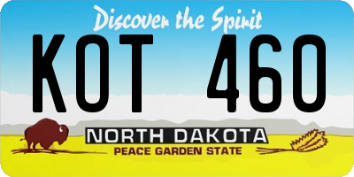 ND license plate KOT460