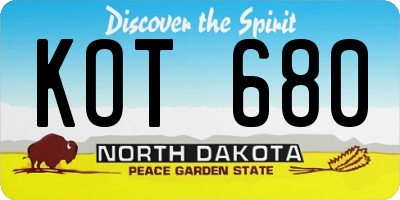 ND license plate KOT680