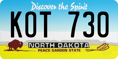 ND license plate KOT730