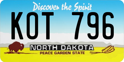 ND license plate KOT796