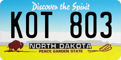 ND license plate KOT803