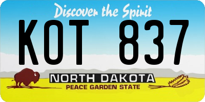 ND license plate KOT837