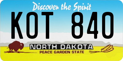 ND license plate KOT840