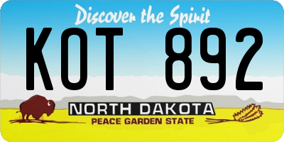 ND license plate KOT892
