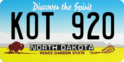 ND license plate KOT920