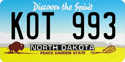 ND license plate KOT993