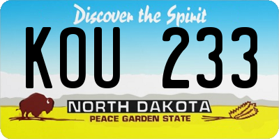 ND license plate KOU233