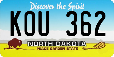 ND license plate KOU362