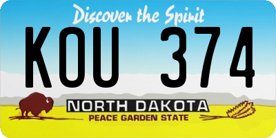 ND license plate KOU374