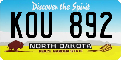ND license plate KOU892