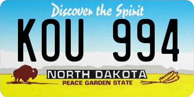 ND license plate KOU994