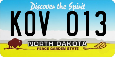 ND license plate KOV013