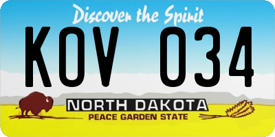 ND license plate KOV034