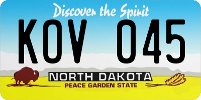 ND license plate KOV045