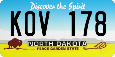 ND license plate KOV178