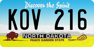 ND license plate KOV216