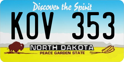 ND license plate KOV353