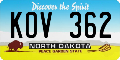 ND license plate KOV362