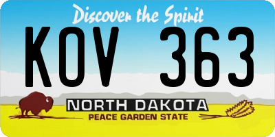 ND license plate KOV363