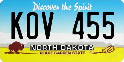 ND license plate KOV455