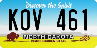 ND license plate KOV461