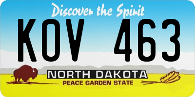 ND license plate KOV463