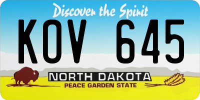 ND license plate KOV645