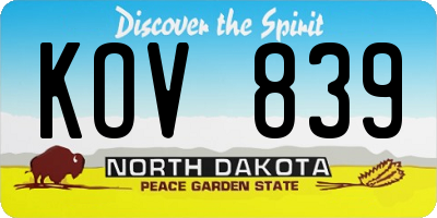 ND license plate KOV839